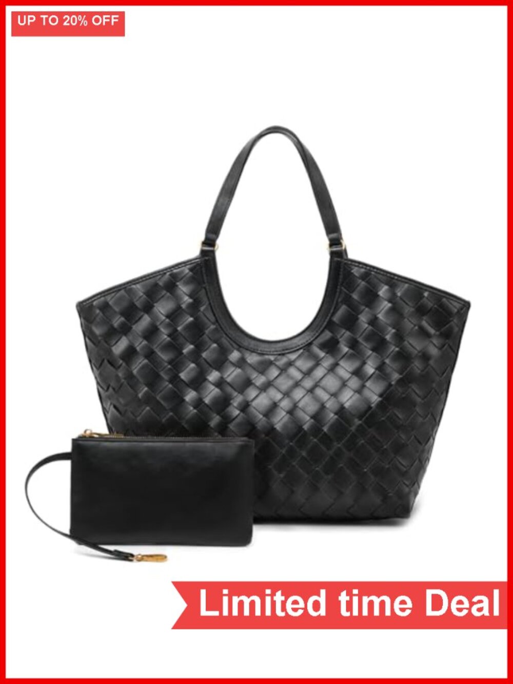 Handwoven Faux Leather Tote Bag with Magnetic Snap Closure